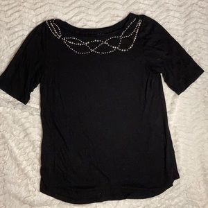 CLOSING SALE Black Tee w/ White Beaded Detail